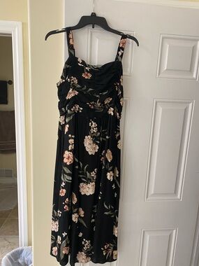 Maurice’s Black Floral Midi Dress with Pink and Cream Blooms